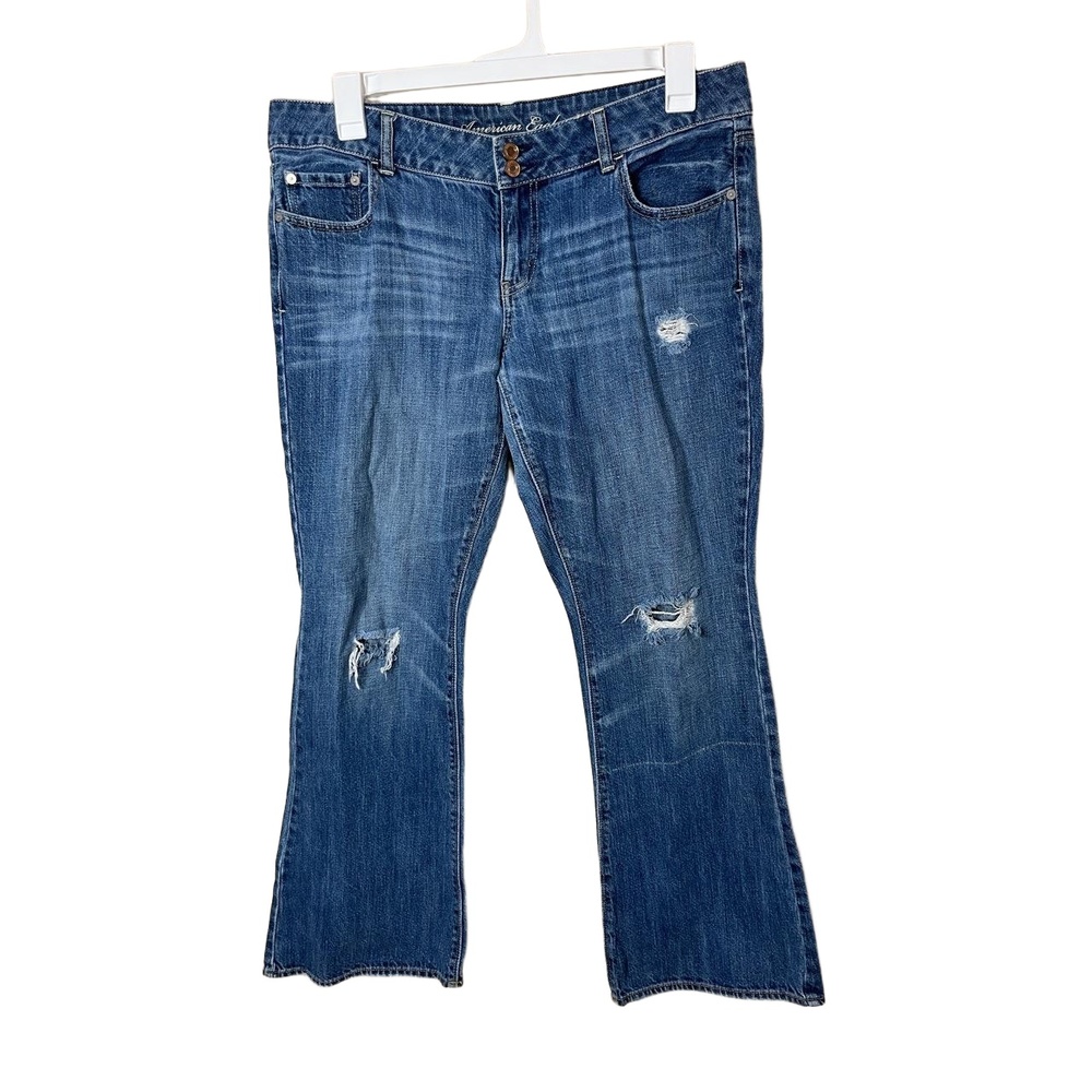 American‎ Eagle Artist Blue Distressed Flare Y2K Jeans Regular 14